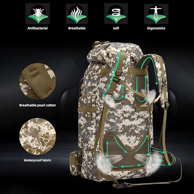 100L Camping Hiking Backpack,Molle military Tactical rucksack backpack,Waterproof Lightweight Hiking Backpack (Woodland Camo-C)