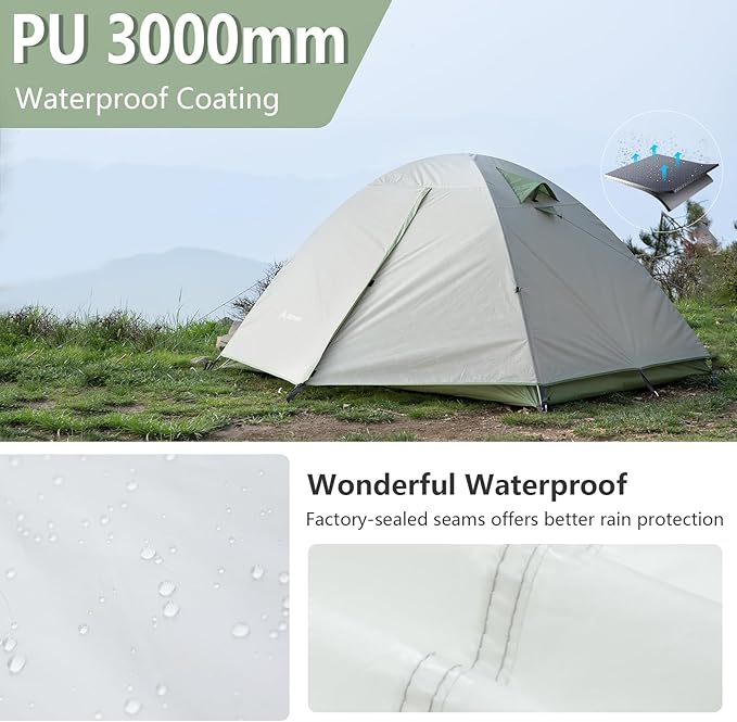 BISINNA 2 Person Camping Tent Lightweight Backpacking Tent Waterproof Windproof Two Doors Easy Setup Double Layer Outdoor Tents for Family Camping Hunting Hiking Mountaineering Travel