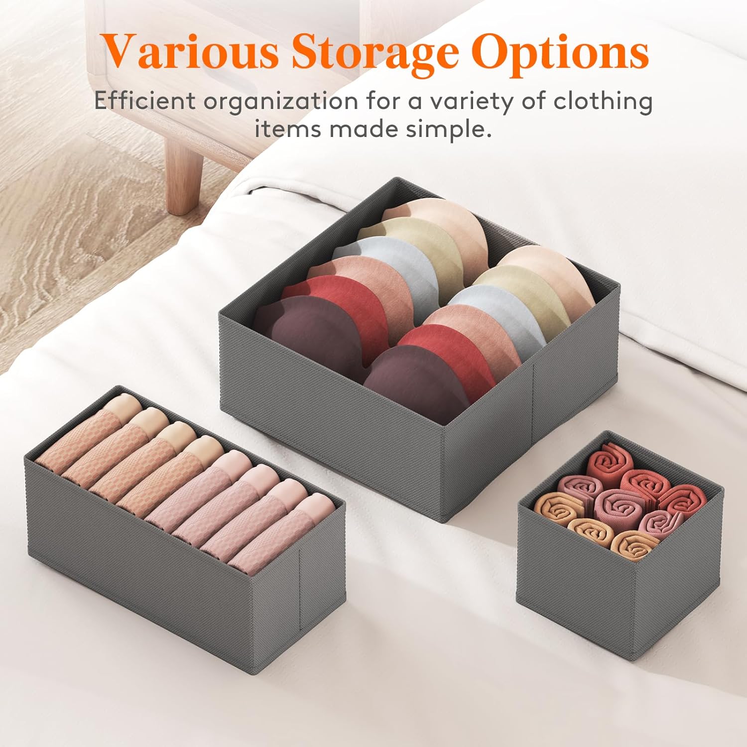 Lifewit Drawer Organizer Clothes for Closet 48 Pack, 3 Sizes Underwear Wardrobe Drawer Dividers, Fabric Foldable Dresser Storage Organizer Bins for Sock/Bra/Lingerie/Undies, Gray