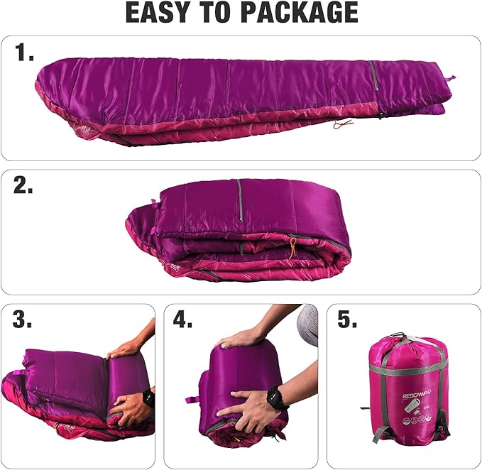 REDCAMP Kids Mummy Sleeping Bag for Camping, 3 Season Cold Weather Sleeping Bag Fit Boys,Girls & Teens, Blue/Rose Red