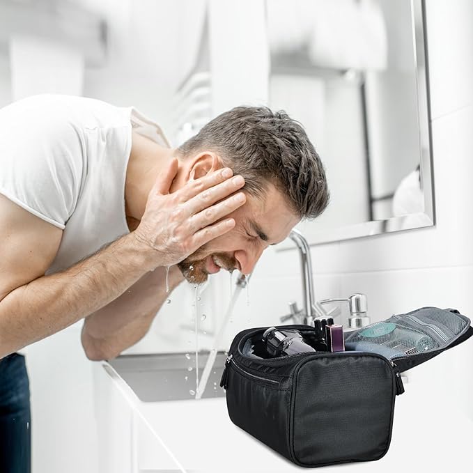 Hanging Toiletry Bag for Women and Men Traveling Makeup Large Capacity Cosmetics Portable Dopp Kit Storage Organizer Bag with Hanging Hook for Toiletries Brushes Shaving Tools (Black)