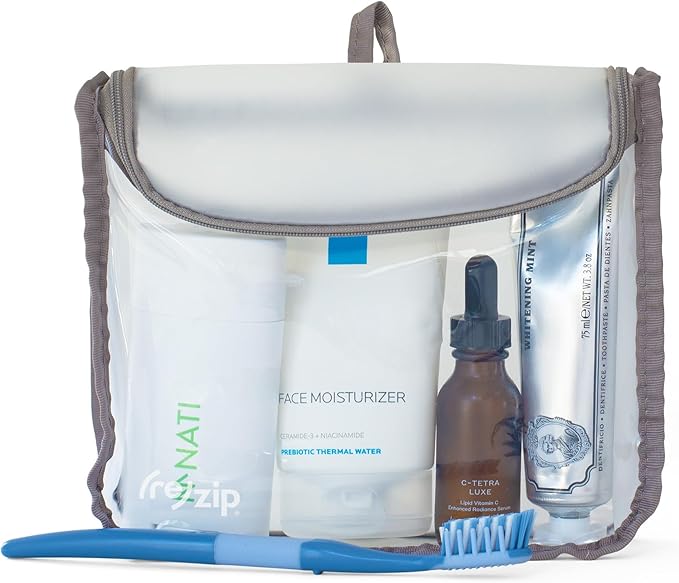 (re)zip Zippered TSA-Compliant Travel Quart Bag | Zippered, Reusable, Storage Bag for Toiletries, Makeup, Suitcase Organization | BPA-Free, Food Grade, Machine Washable (Clear, Sage Piping)