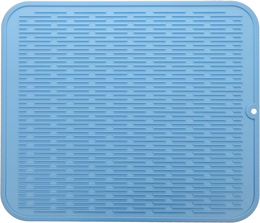 Silicone Dish Drying Mat for Multiple Usage,Easy clean,Eco-friendly,Heat-resistant Silicone Mat for Kitchen Counter or Sink,Refrigerator or Drawer Liner Light Blue 2XL 24 inches x 18 inches