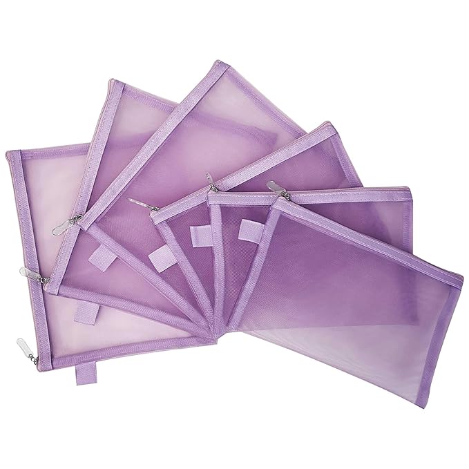 Clear Cosmetic Bags Zip Makeup Mesh Bags Pencil Case Pouch Travel Toiletry Kit Set Storage Case ((6A+5A)*3 Light Purple)