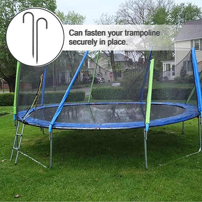 Rebar Stakes 12 Inch 10 Pack Tent Stakes Heavy Duty Metal J Hook, Fence Stakes for Trampoline, Fence, Camping Tent (10, J-12 x5/16 Black)