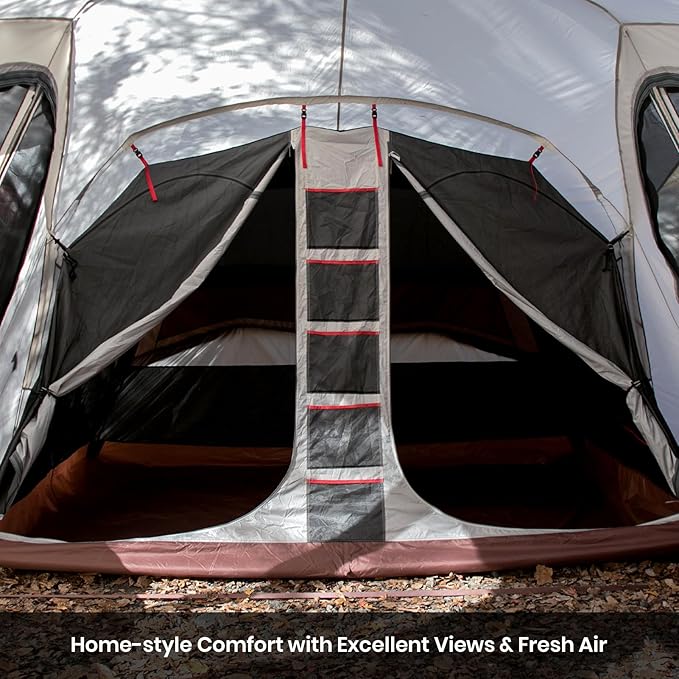 S'More Glamping Tent with Porch, 2/3/4/5/6 Person Durable Weatherproof Camping Tent, Large Family Tent with Room Divider, Easy Setup Tent with Screen Room