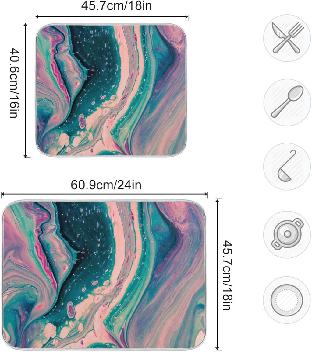 Super Absorbent Dish Drying Mat, Microfiber Fast-Drying Dish Mat, 24" x 18", Kitchen Dish Drying Pad, Marble Pink Green