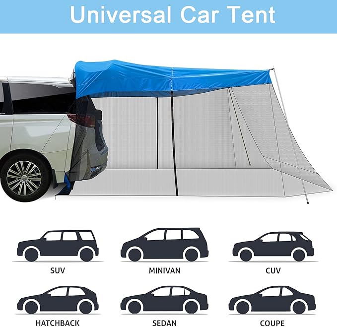 G4Free Portable SUV Tent Tailgate Shade Car Canopy with Mosquito Net for Outdoor Camping Car Travel (Blue)