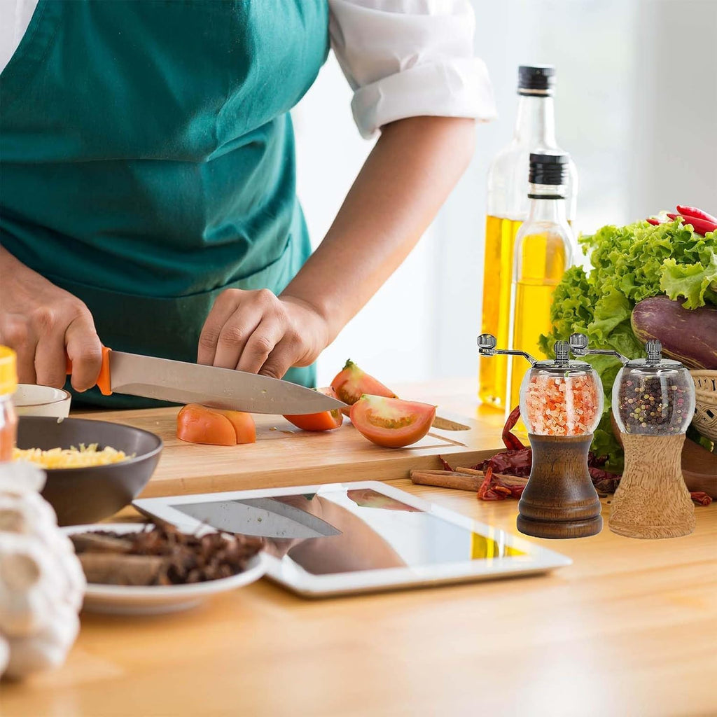 Pepper Mills Pepper Grinder Set, Classical Hand Shake Wooden Pepper Grinder Setrefillable Wood Acrylic grinder, Ceramic Blades & Metal Handle Tools (5in-2pcs-Mixed Color)