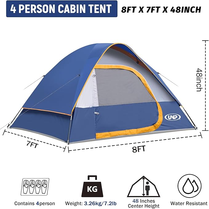 Camping Tent 4 Person, Waterproof Windproof Tent with Rainfly Easy Set up-Portable Dome Tents for Camping
