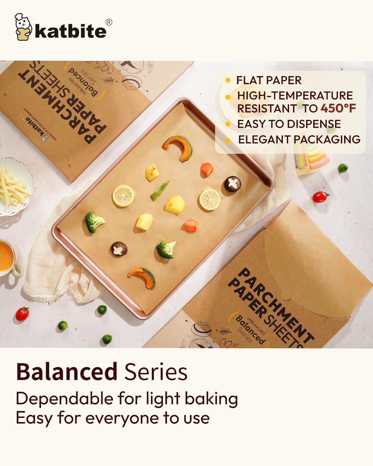 Katbite 220 Pcs Parchment Paper Sheets, 12x16 Inches Unbleached Baking Paper Non-Stick for Gently Baking, Pre-cut Parchment Paper Suitable for Baking, Cooking,Air Fryer [Balanced Series]