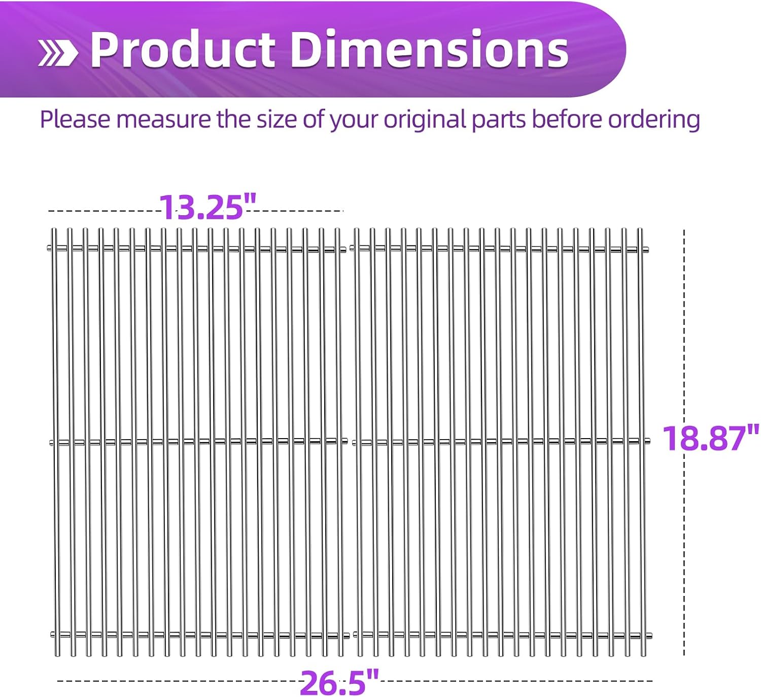 18 7/8" Stainless Steel Genesis 2 Grill Grates for Weber Genesis ii E-310 E-315 E-325 E-330 E-340 S-335 S-340 GS4 Grill Replacement Parts for Weber 66095 Genesis ii 300 LX 300 Series Grills