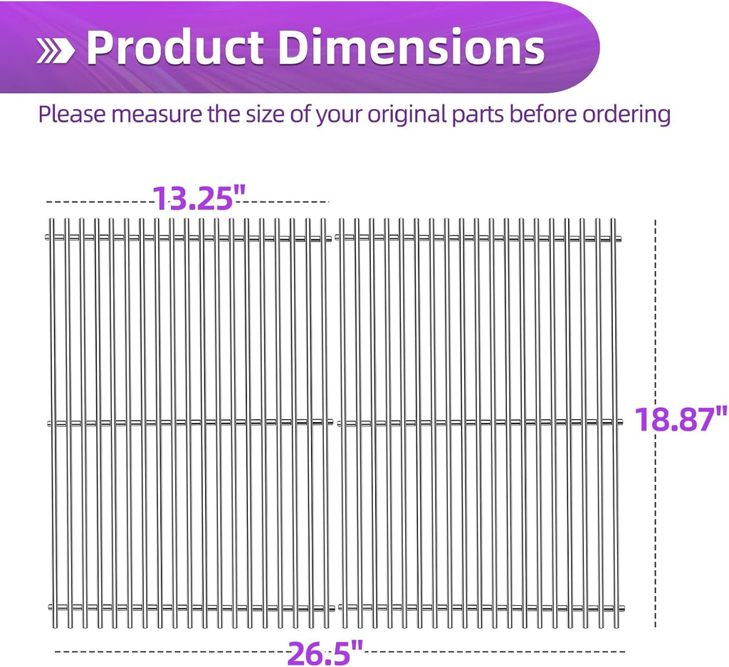 9MM 18 7/8" Stainless Steel Genesis 2 Grill Grates for Weber Genesis ii E-310 E-315 E-325 E-330 E-340 S-335 S-340 GS4 Grills Replacement Parts for Weber 66095 Genesis ii 300 LX 300 Series