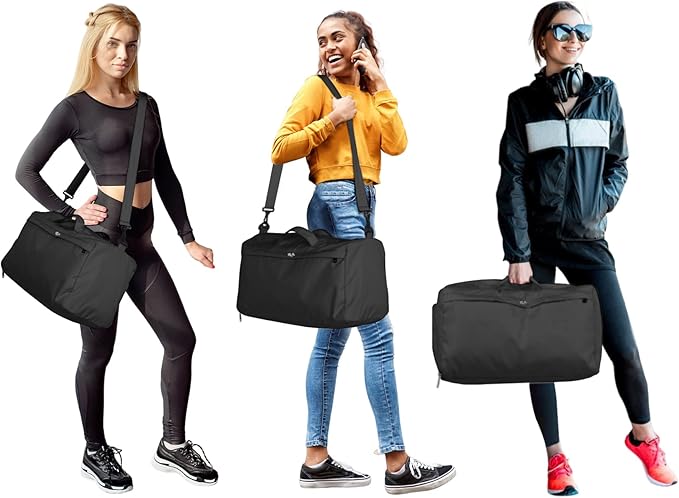 Sports Gym Bag for Women, Travel Workout Duffel Overnight Shoulder Bags with Shoes Compartment and Wet Pocket Lightweight Weekend Waterproof Black