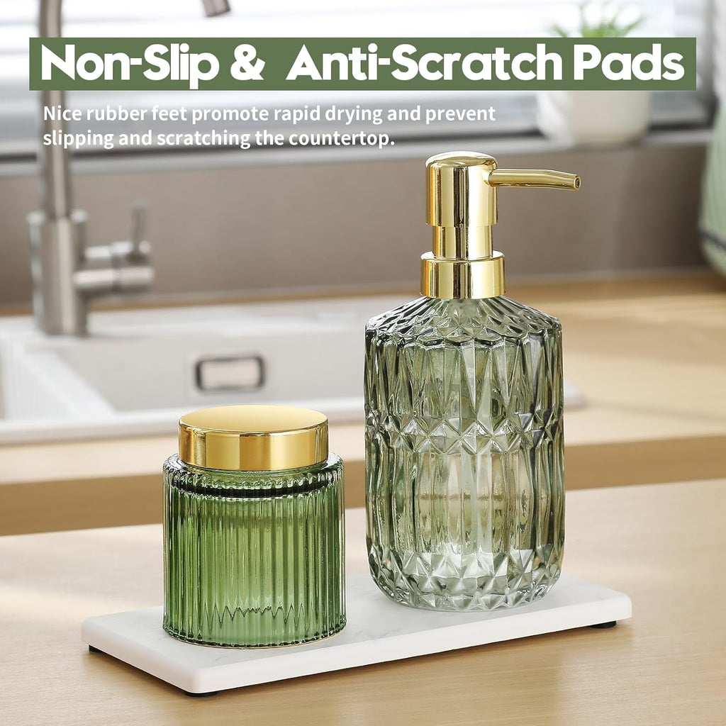 2PCS Diatomite Marble Stone Drying Mat for Kitchen Counter, Water Absorbing Soap Tray Stone Faucet Mat for Bathroom, Quick Dry Splash Guard Sink Protector, Vanity Dish Dispenser Sponge Holder, 8"x3.8"