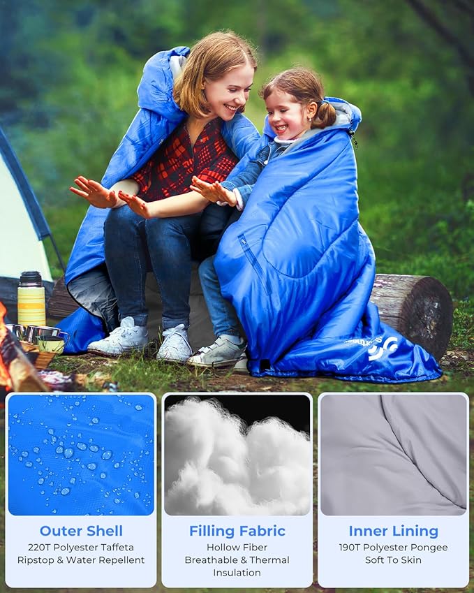 Sportneer Sleeping Bag - Wearable for Adults & Kids with Arm Zipper Holes in Cold & Warm Weather, Waterproof Portable Sleeping Bag for Camping, Hiking, Backpacking, Outdoor Travel