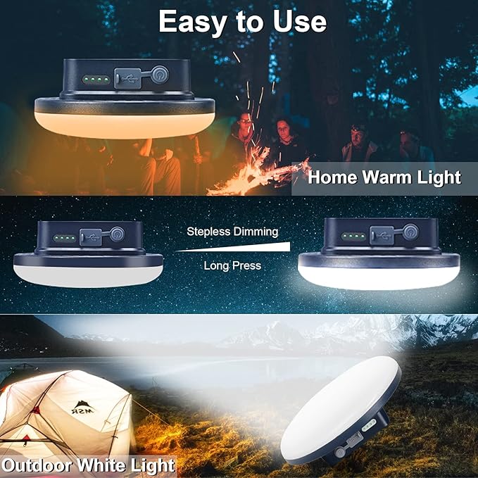 16500mAh 3000LM 3000K 6000K Flashlight Portable LED Camping Lantern Rechargeable Light 60W with Magnet IP65 Waterproof Tent Light Power Failure Emergency Survival Kits for Fathers Day Gift