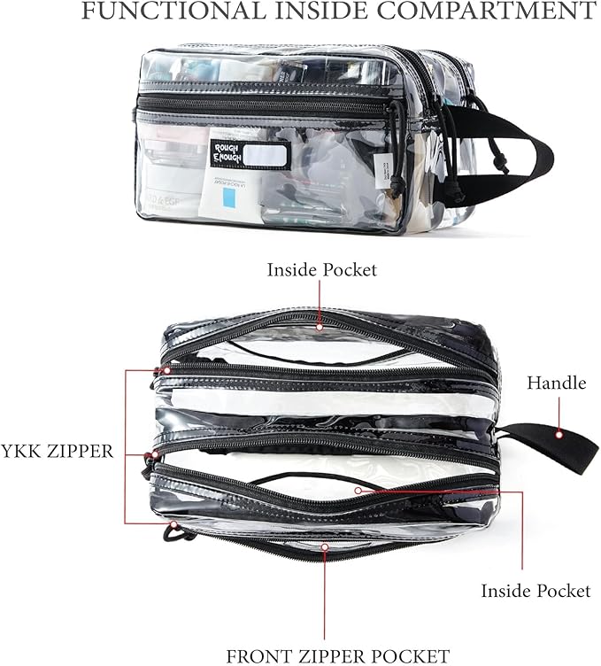 Rough Enough Clear Travel Toiletry Bag for Men Women Traveling Toiletries Essentials Shaving Hygiene Dopp Kit
