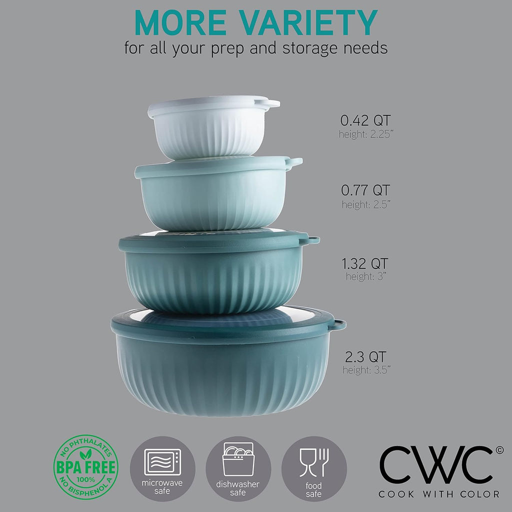 COOK WITH COLOR Prep Bowls with Lids- Wide and Deep Nesting Plastic Small Mixing Bowl Set with Lids, 8 Piece Set - Wide Bowls, Teal