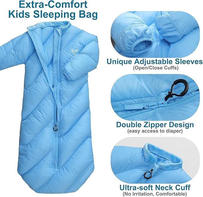T40 Toddler Sleeping Bags Boys Girls | Ages 2-4 | Puffy Kids Sleeping Bag Camping Sleepovers |up to 46 in| Lightweight Compact Comfort for Indoor Outdoor Machine Washable