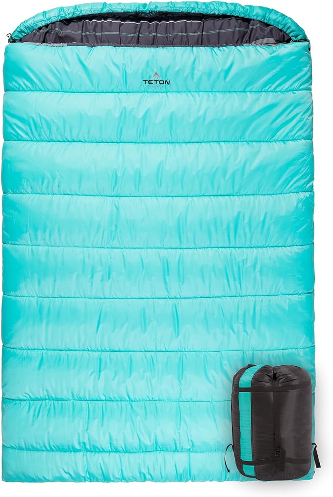 Teton Mammoth Queen Size Double Sleeping Bag- A Warm Bag The Whole Family can Enjoy – Great for Camping, Hunting and Base Camp. Compression Sack Included