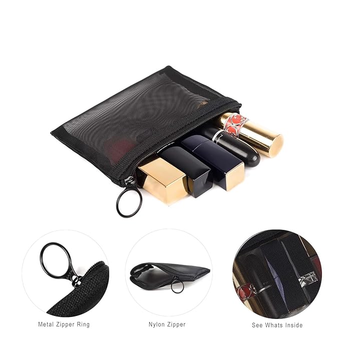 Patu Mini Zipper Mesh Bags, 4" x 5", Size S / A7, 5 Pieces, Beauty Makeup Lipstick Cosmetic Accessories Organizer, Small Travel Kit Storage Pouch, Assorted Colors