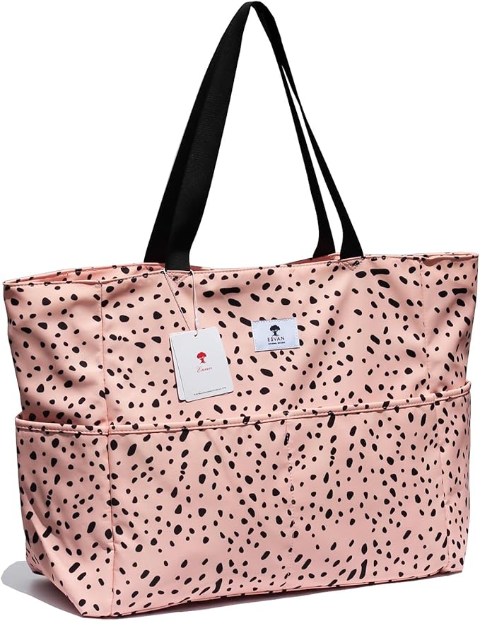 ESVAN Large Foldable Beach Bag for for Women with Dry Wet Compartment Waterproof Sandproof Travel Gym Picnic Handbag