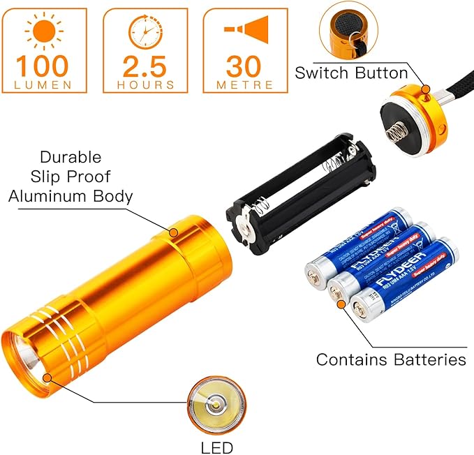 KunHe 120 Pack Small Mini Cheap Flashlights for Kids Bulk with Batteries Aluminum LED Bulk Flashlight for Party Favor Camping Emergency Power Outage Gift to Operation Christmas Child Items Bulk Gift