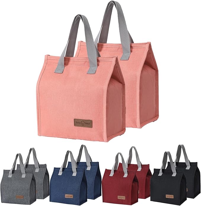 2pcs Pink Lunch Bag Insulated, Lunch Box Bag, Reusable Lunch Tote Bag, Lunch Box Container Bag Insulated for Women, Men, Work, Office, Travel