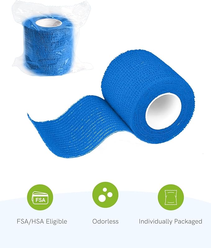 FriCARE Self Adhesive Bandage Wrap, Medical Tape in First Aid Kit, Cohesive Bandages for Wounds Sport Vet, FSA/HSA Eligible, 2 Inches X 5 Yards 6 Rolls, Blue