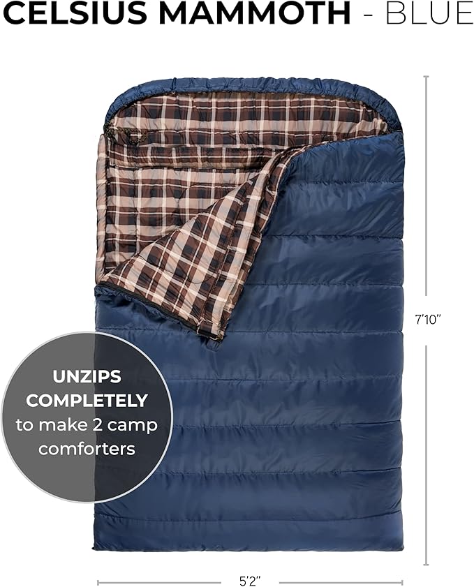 Teton Mammoth Queen Size Double Sleeping Bag- A Warm Bag The Whole Family can Enjoy – Great for Camping, Hunting and Base Camp. Compression Sack Included