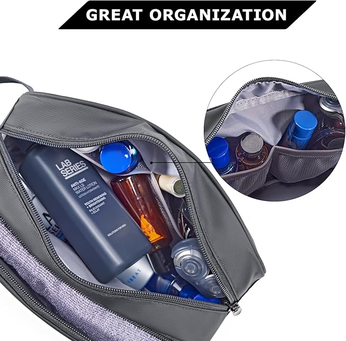 BAGSMART Toiletry Bag for Men, Travel Toiletry Organizer Dopp Kit Water-resistant Shaving Bag for Toiletries Accessories, Door Room Essentials,Grey-basic