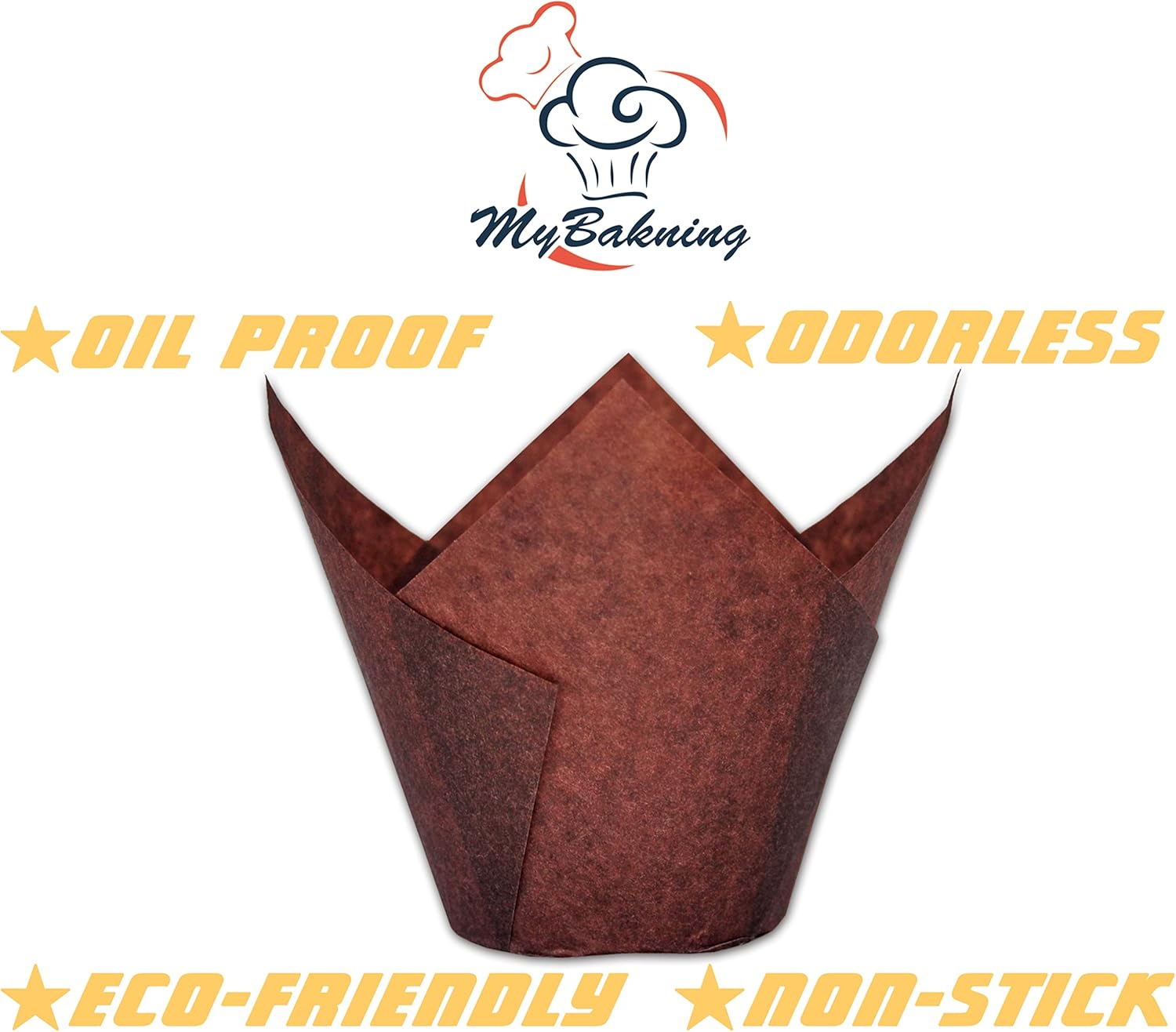 Jumbo Extra Large size Brown Tulip Baking Cups 2-1/4"(Base diameter) x 3-3/4"(Wall height) Greaseproof paper baking cupcake Muffin liners, Case of 130 pcs
