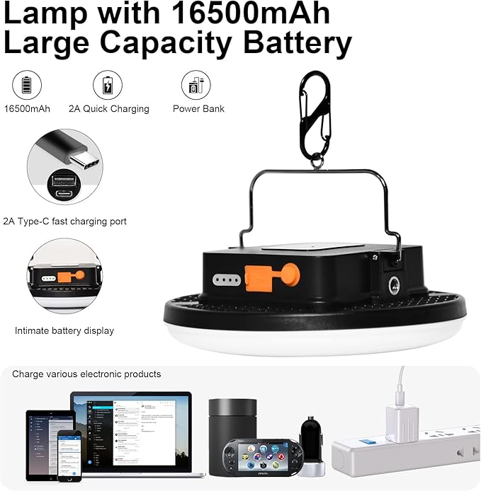 16500mAh 60W Rechargeable Camping Light with Remote 3000LM 2700/4000/6500K LED Camping Lantern Portable IP65 Waterproof Tent Lights Power Failure Emergency Survival Kits for Fathers Day Gift