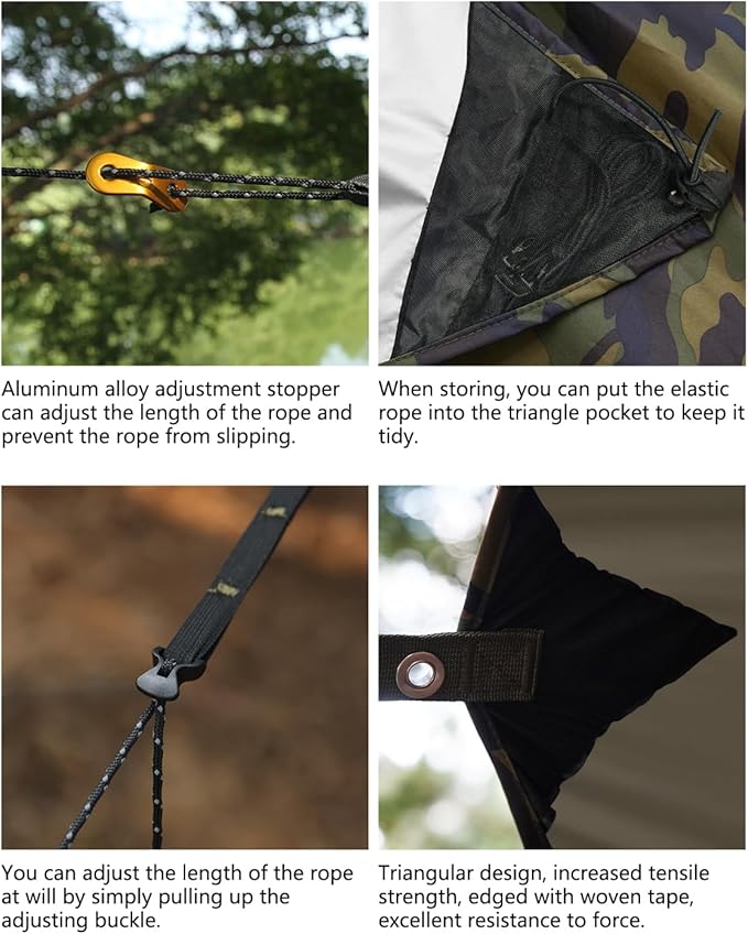 Ultralight Tarp, 14ft Hammock Rain Fly Lightweight Waterproof Camping Tent Tarp with Doors, Bushcraft Tarp Shelter for Backpacking Hiking Camping