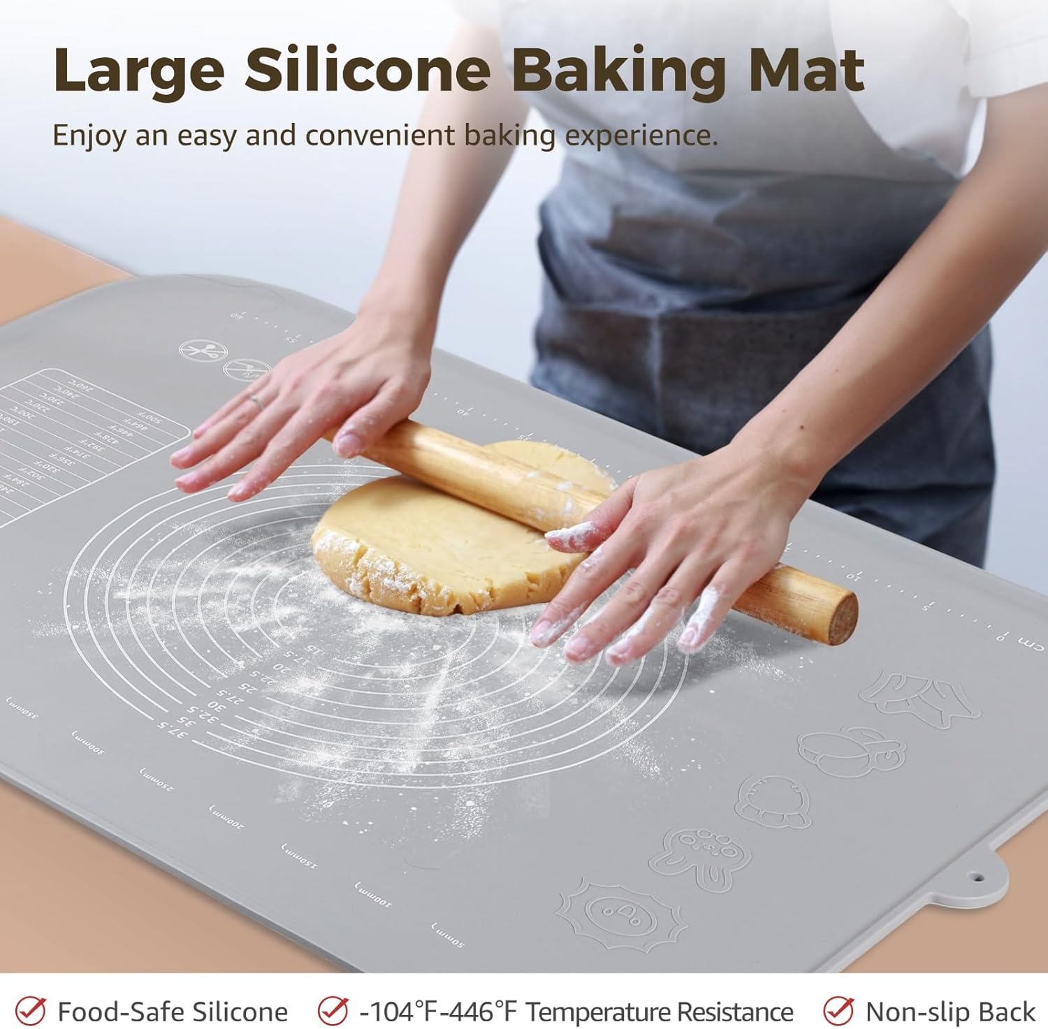 Large Silicone Baking Mat, 31.5×23.6" Non-stick Dough Rolling Mat with Measurements, Extra Thick Kneading Mat with Raised Edges, Heat-resistant Countertop Pastry Mat with Accessories