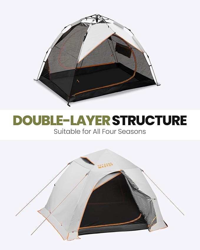OutdoorMaster 2 Person Camping Tent, 4 Seasons Lightweight Backpacking Canopy, Waterproof and Weatherproof Sun Shelter, Double Layer Outdoor Cabana for Camping, Hiking and Mountaineering