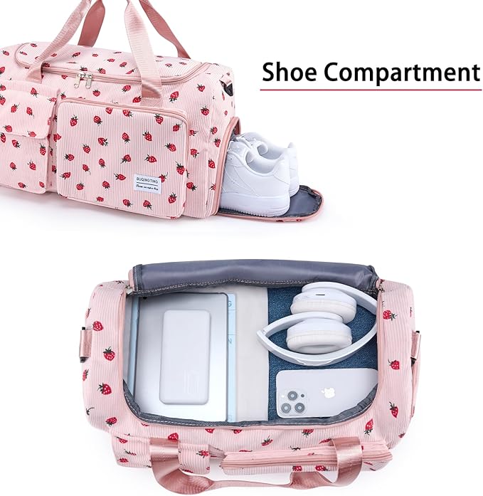 Small Gym Bag for Women, Travel Duffle Bag Carry On Weekender Bag with Shoe Compartment