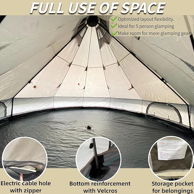 DANCHEL OUTDOOR B2A Waterproof Roomy Interior Yurt Tent, No Center Pole Bell Tent 4/8 Person Family Camping Glamping, 4 Season Hot Tents with Stove Jack 300D Oxford Nylon, 13ft/16.4ft Khaki
