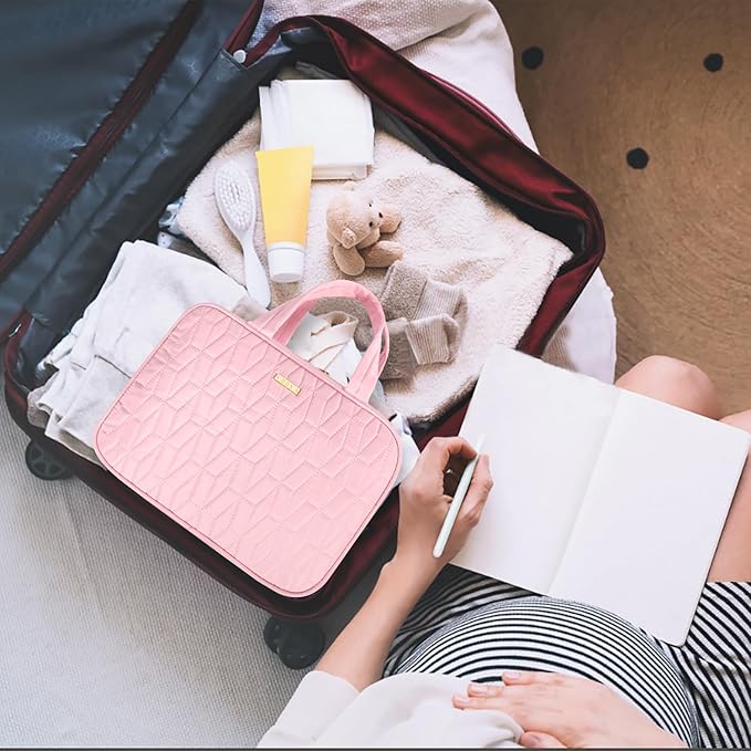 Voova Hanging Travel Toiletry Bag for Women Men, Waterproof Makeup Cosmetic Organizer Holder for Toiletries Accessories, Traveling Essentials,Shampoo,Full-Sized Container, Brushes Kit Set, Pink