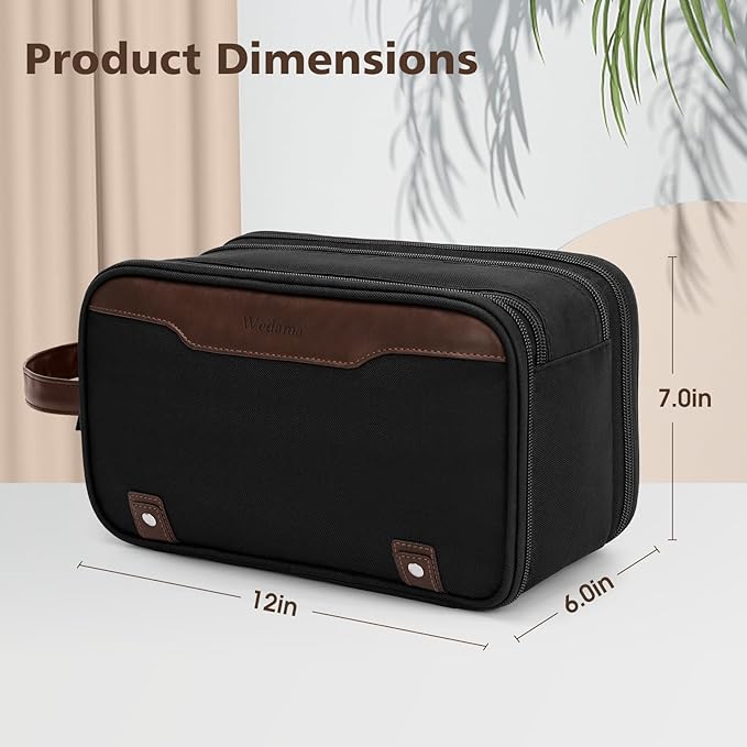 Wedama Toiletry Bag for Men, Large Hanging Travel Toiletry Bag, Extra Electronic Organizer Bag Waterproof Shaving Bag for Toiletries with PU Handle for Travel Business Trips Swim Camping, Black&Brown
