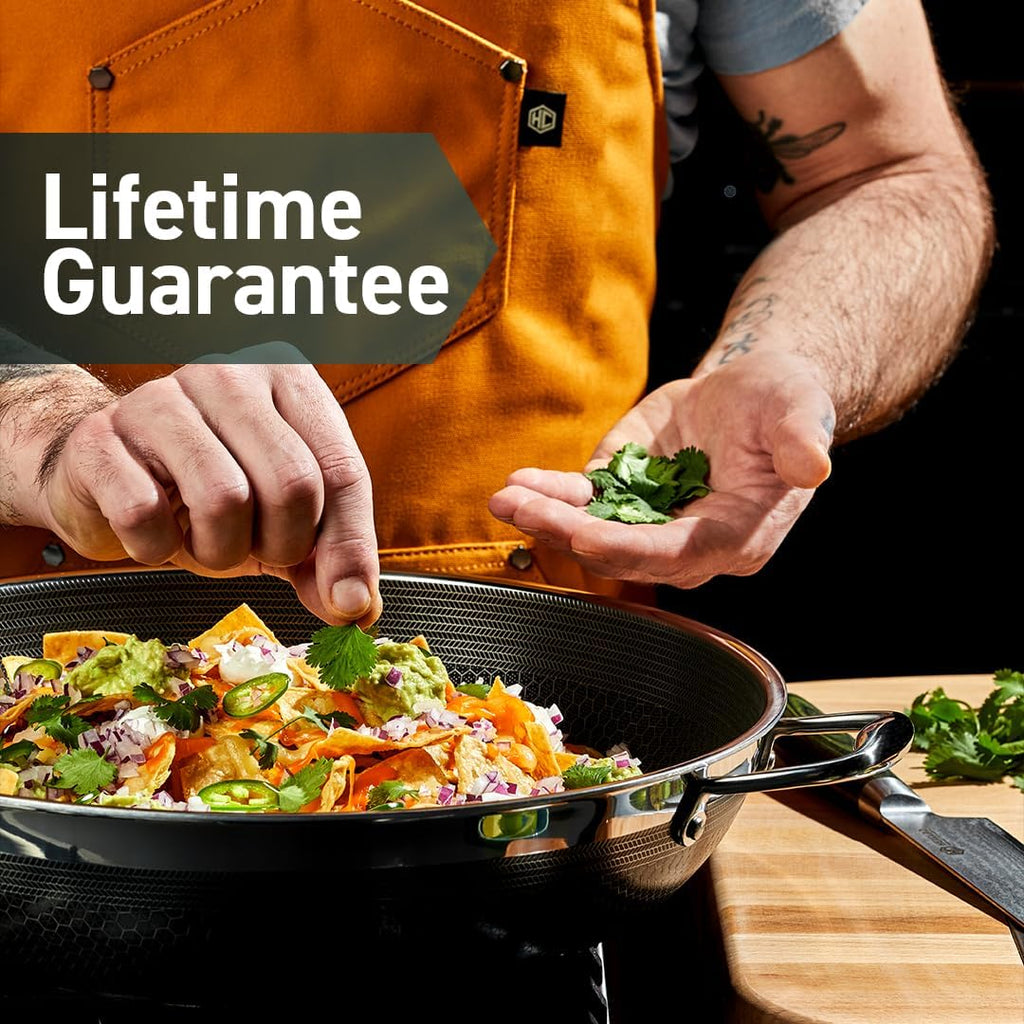 HexClad Hybrid Nonstick 14-Inch Frying Pan with Stainless Steel Lid, Stay-Cool Handles, Dishwasher-Friendly, Oven-Safe Up to 900°F, Induction Ready, Compatible with All Cooktops