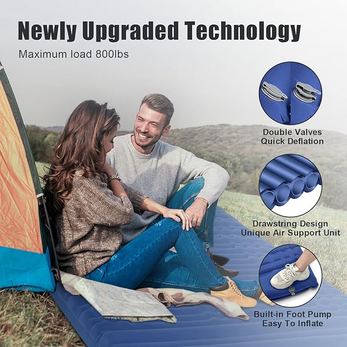 Camping Sleeping Pad, Extra Thickness 4.7 Inch Inflatable Sleeping Mat Lightweight Waterproof Camping with Built-in Pump Air Mattress for Backpacking, Hiking, Tent, Traveling