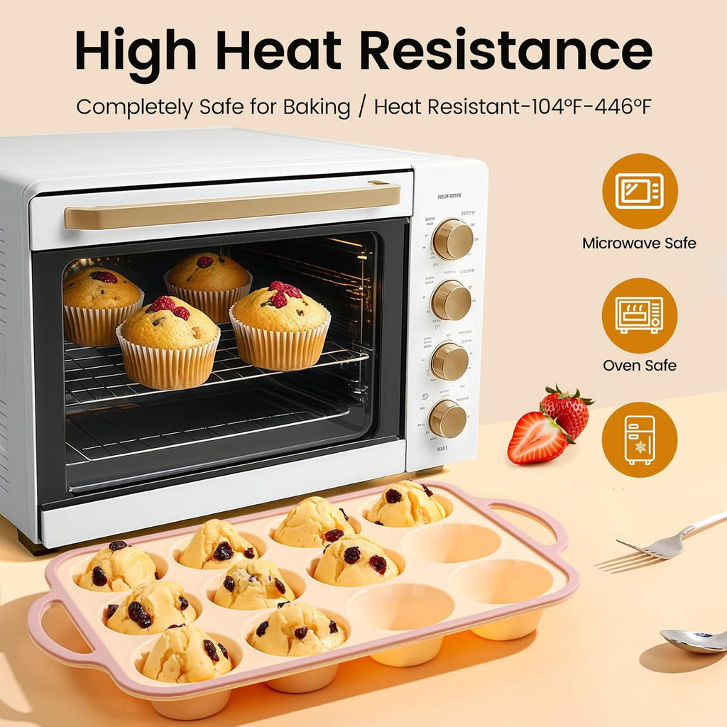 Silicone Muffin Pans for Baking 1 Pack, 2.6 Inch with Metal Reinforced Frame, Regular Size Nonstick Silicone Cupcake Pan for Baking Homemade Muffins, Cupcakes, Dishwasher Safe BPA Free-Yellow