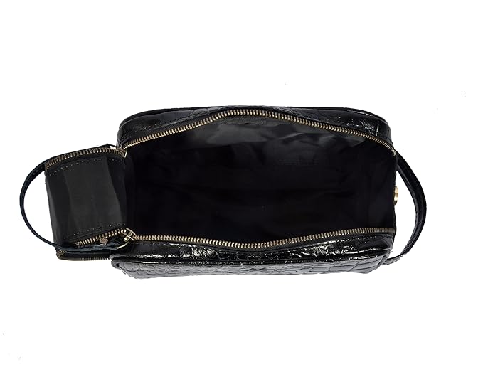 10" Premium Leather Toiletry Travel Pouch With Waterproof Lining | King-Size Handcrafted Vintage Dopp kit By Aaron Leather Goods (Grease Black)