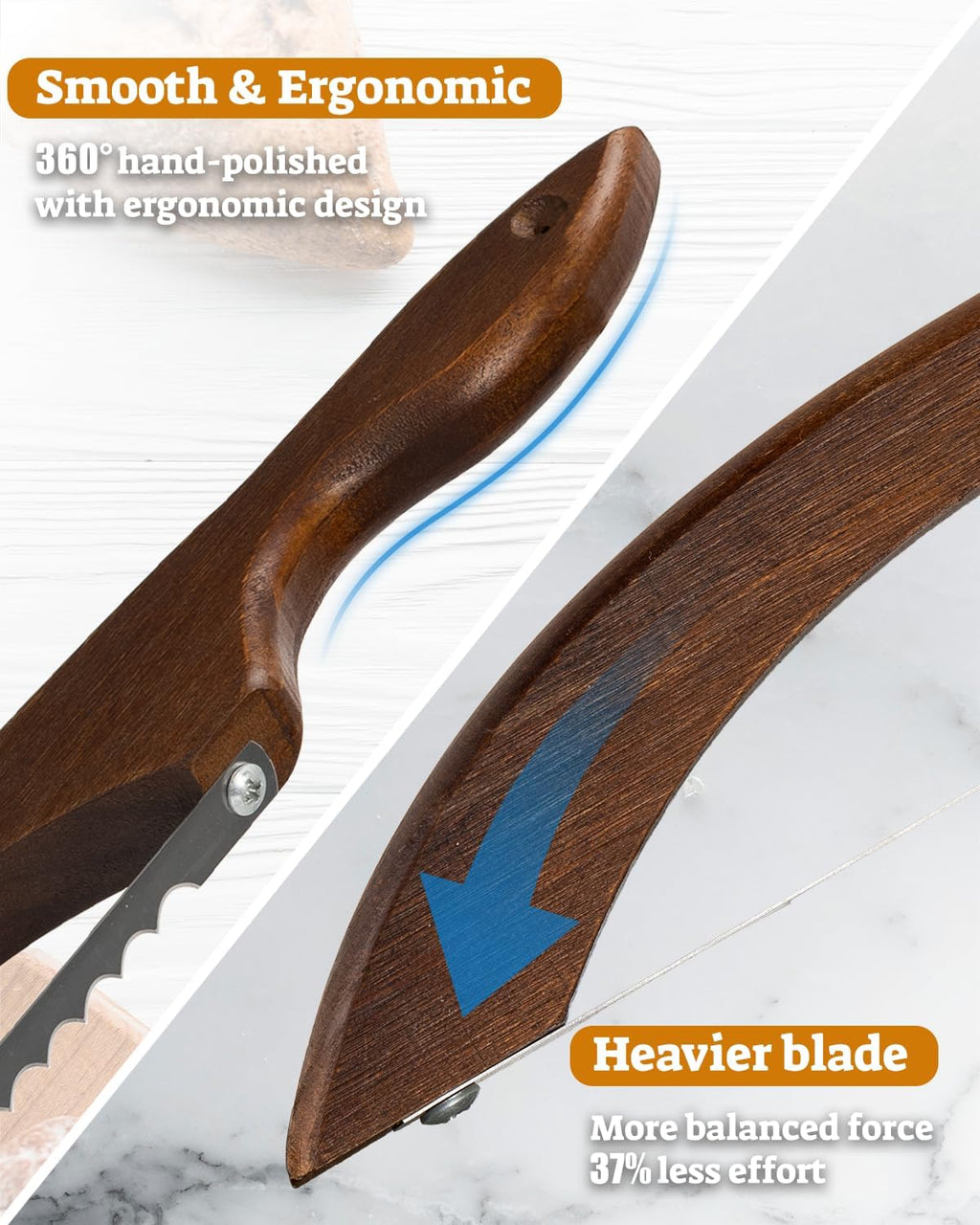 16.5” Bread slicer for Homemade Bread, Serrated Bread Knife for homemade bread with Bow Design, Premium Bread Knife, Bread Slicer, Bread Cutter for Bagels, Baguettes, Dark Brown Color