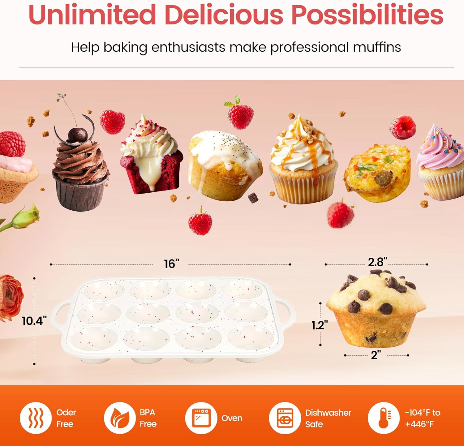 Silicone Muffin Pans for Baking 1 Pack, 2.8 Inch with Metal Reinforced Frame, Regular Size Nonstick Silicone Cupcake Pan 12 Cups for Baking Homemade Muffins, Cupcakes, Dishwasher Safe BPA Free