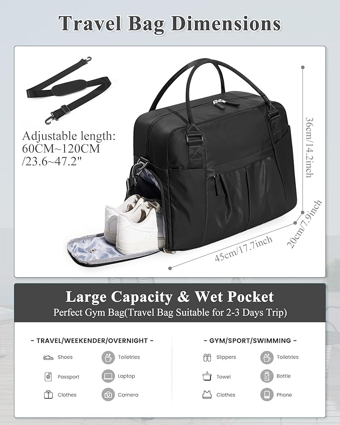Gym Bag Womens,Travel Duffel Carry on Bag Sport Tote Bag Weekend Overnight Bag