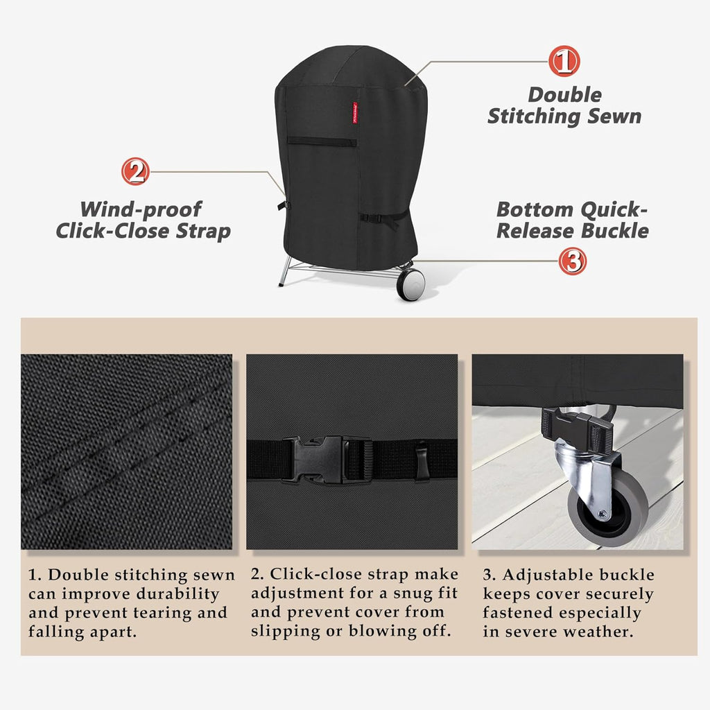 Porch Shield Outdoor Charcoal Kettle Grill Cover 18 inch Waterproof 600D Round Smoker Cover Fits Most Kettle Grill 23" Dia x 33" H, Black
