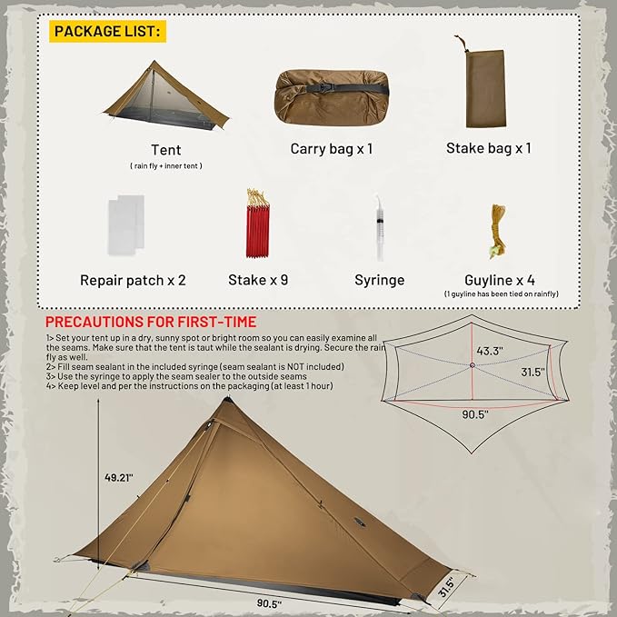 LANSHAN Ultralight Tent 3-Season Backpacking Tent for 1-Person or 2-Person Camping, Trekking, Kayaking, Climbing, Hiking
